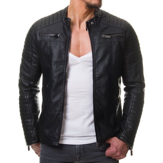 Men's Genuine Lambskin Leather Jacket Black Slim Fit Motorcycle Biker Jacket-010
